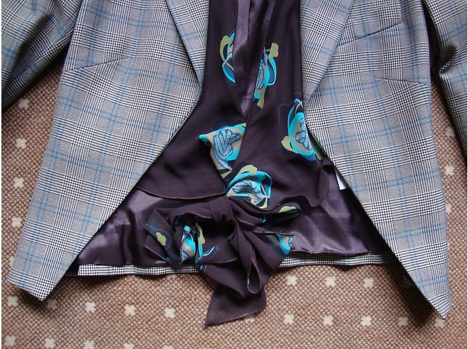 Autre Marque Set Giacca Spencer Prince di Galles e Blusa Floreale Turchese e Marrone Multicolore - vista 4