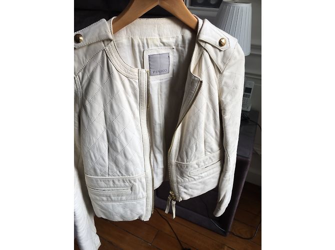 Pinko Perfecto Jacke Creme Lackleder S Roh - Ansicht 3