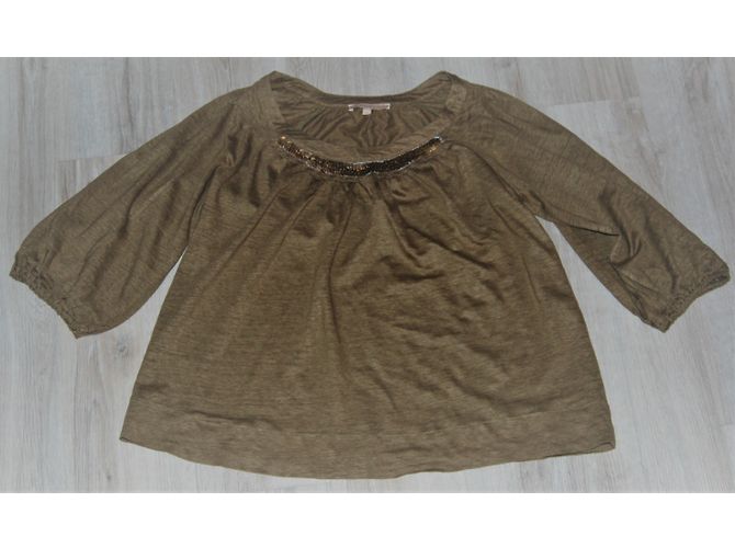 Sandro Leinen Oberteil mit Pailletten Khaki - Ansicht 5