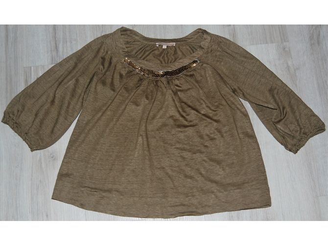 Sandro Leinen Oberteil mit Pailletten Khaki - Ansicht 6