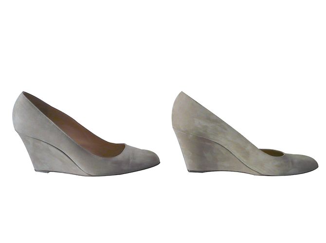 Décolleté con zeppa Santoni in camoscio beige - vista 2
