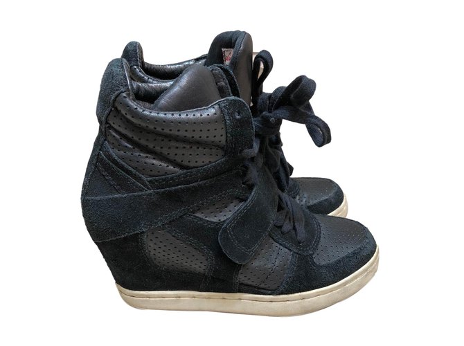 Sneaker con zeppa Ash in pelle nera Nero - vista 2