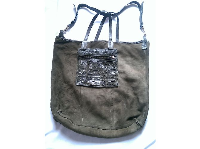 Grande borsa tote SéZane in pelle e scamosciata kaki nera Nero Cachi - vista 10