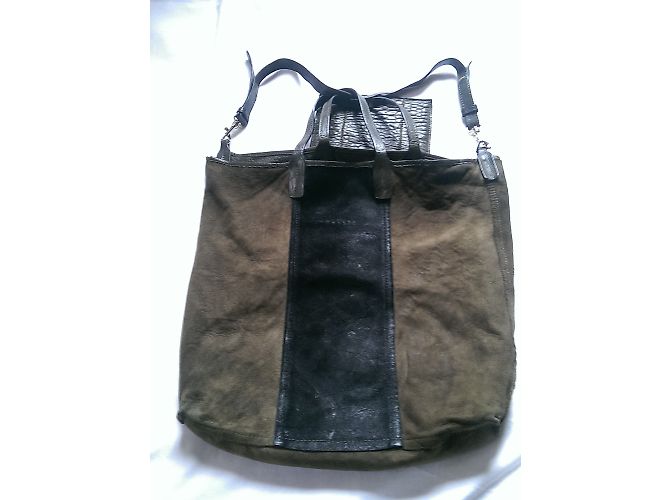 Grande borsa tote SéZane in pelle e scamosciata kaki nera Nero Cachi - vista 11