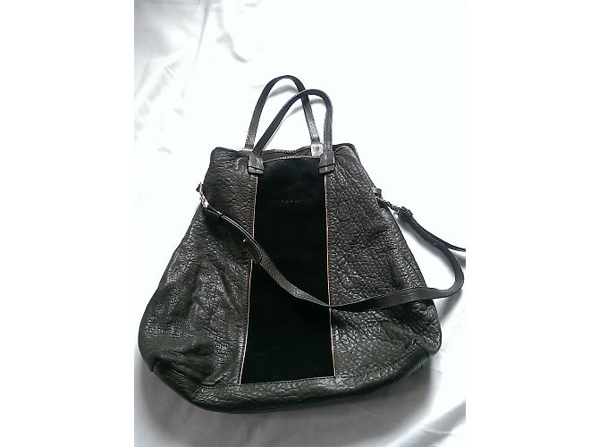 Grande borsa tote SéZane in pelle e scamosciata kaki nera Nero Cachi - vista 2