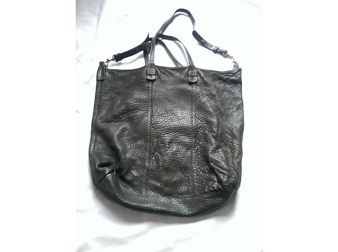 Grande borsa tote SéZane in pelle e scamosciata kaki nera Nero Cachi - vista 4