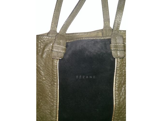 Grande borsa tote SéZane in pelle e scamosciata kaki nera Nero Cachi - vista 6