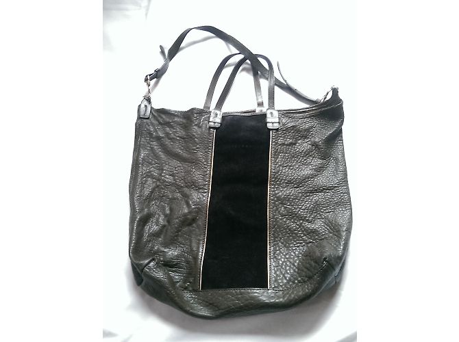 Grande borsa tote SéZane in pelle e scamosciata kaki nera Nero Cachi - vista 9