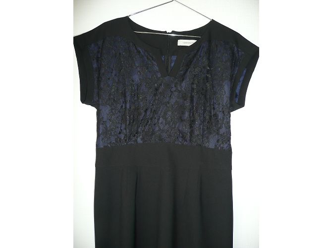 Gerard Darel Spitzenkleid Trägerlos Blau Satin Schwarz - Ansicht 2
