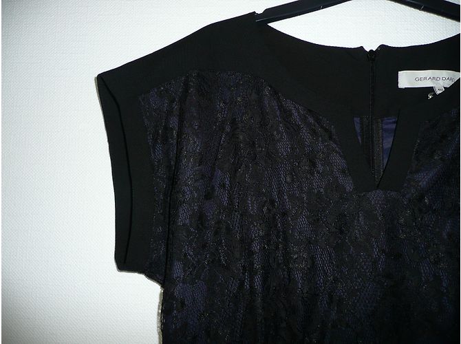 Gerard Darel Spitzenkleid Trägerlos Blau Satin Schwarz - Ansicht 5