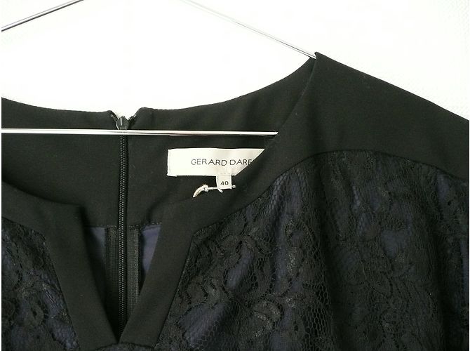 Gerard Darel Spitzenkleid Trägerlos Blau Satin Schwarz - Ansicht 6