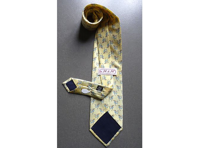 Autre Marque Cravatta Wire to Thread in seta blu e gialla con motivo uccello Giallo - vista 2