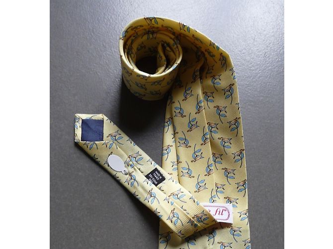 Autre Marque Cravatta Wire to Thread in seta blu e gialla con motivo uccello Giallo - vista 3