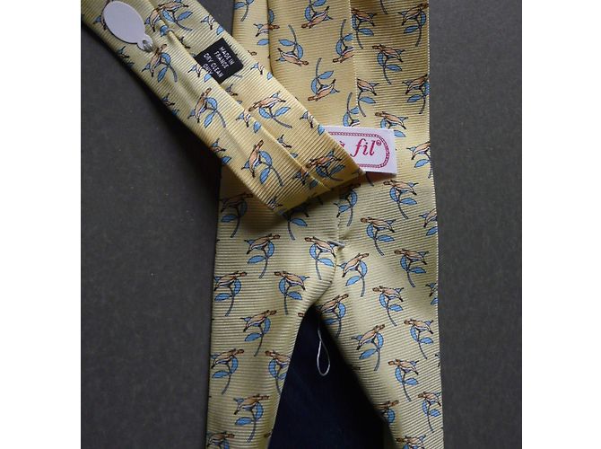 Autre Marque Cravatta Wire to Thread in seta blu e gialla con motivo uccello Giallo - vista 4