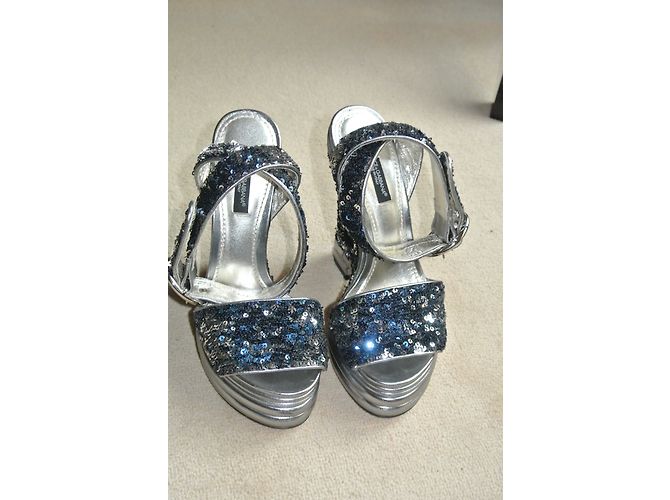 Sandali con zeppa Dolce & Gabbana Blu Navy Argento Paillettes - vista 2