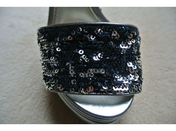 Sandali con zeppa Dolce & Gabbana Blu Navy Argento Paillettes - vista 4