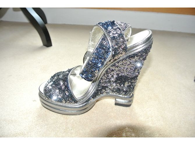 Sandali con zeppa Dolce & Gabbana Blu Navy Argento Paillettes - vista 5