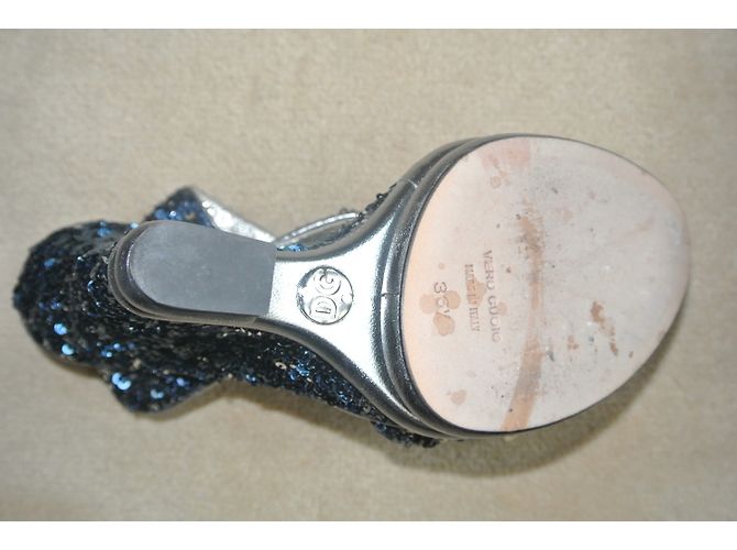 Sandali con zeppa Dolce & Gabbana Blu Navy Argento Paillettes - vista 6