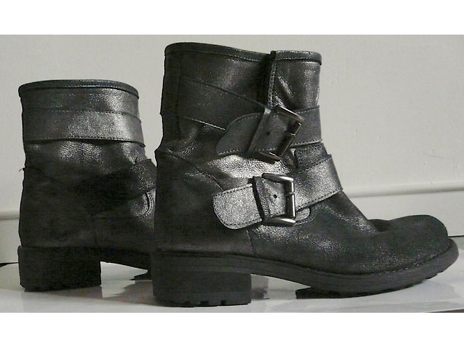 Autre Marque Biker Stiefeletten Silberne Leder 38 Metallisch Anthrazitgrau - Ansicht 4
