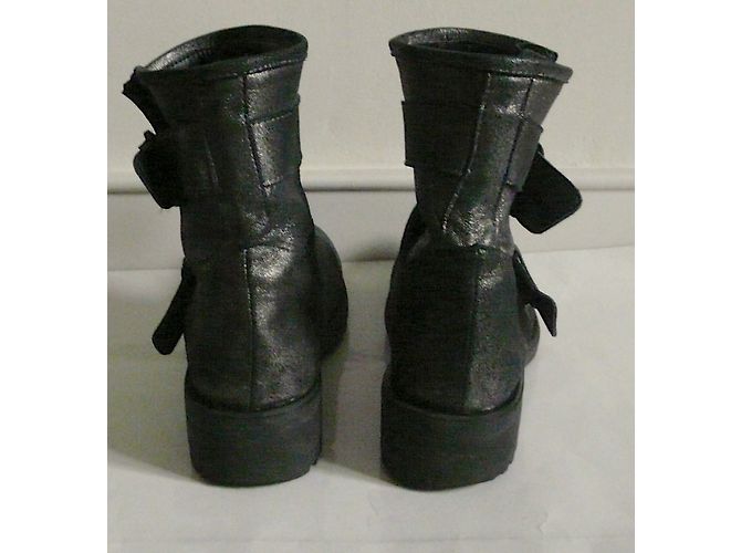 Autre Marque Biker Stiefeletten Silberne Leder 38 Metallisch Anthrazitgrau - Ansicht 5