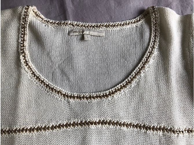 Top Maje Blanco Roto de Lino y Algodón con Cadenas Doradas Crudo - vista 3