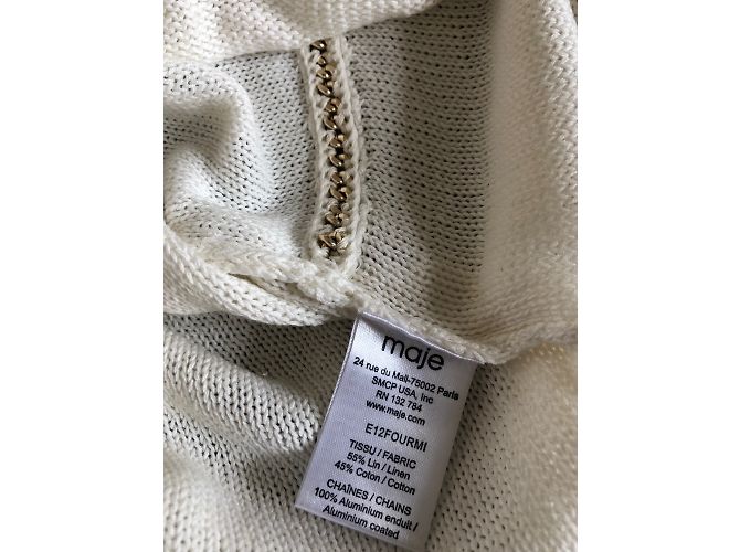 Top Maje Blanco Roto de Lino y Algodón con Cadenas Doradas Crudo - vista 4
