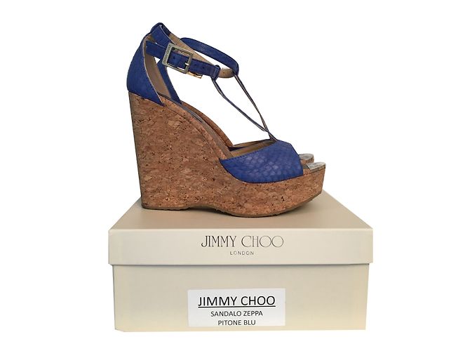 Sandali con zeppa Jimmy Choo blu pelle di serpente - vista 2