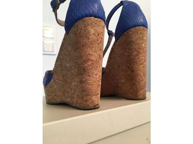 Sandali con zeppa Jimmy Choo blu pelle di serpente - vista 4
