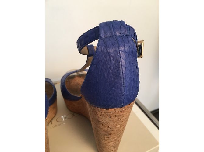 Sandali con zeppa Jimmy Choo blu pelle di serpente - vista 5