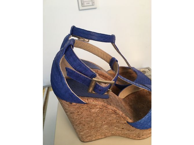 Sandali con zeppa Jimmy Choo blu pelle di serpente - vista 6