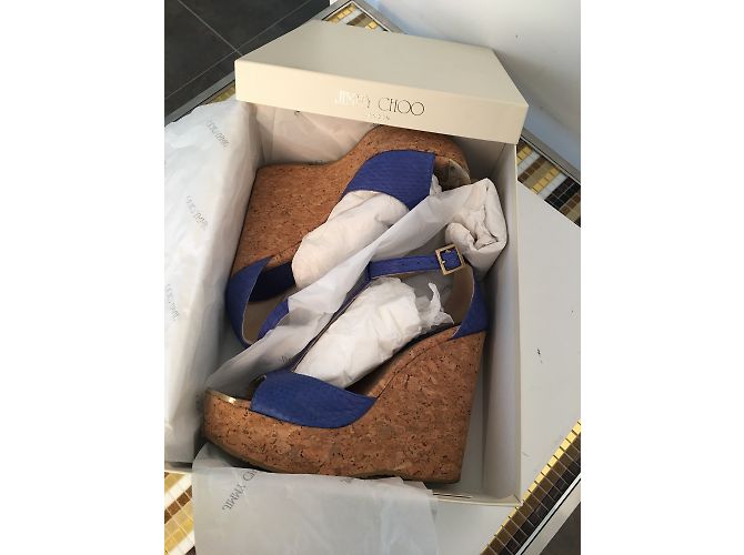 Sandali con zeppa Jimmy Choo blu pelle di serpente - vista 8