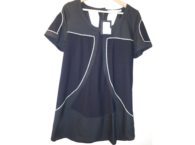 Autre Marque Schwarzes Kleid aus Polyester mit Tüll-Details - Ansicht 2
