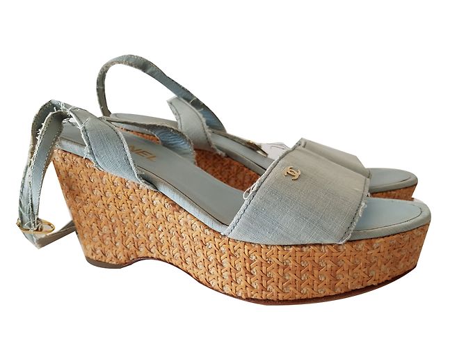 Chanel Mules compensées Bleu - vue 2