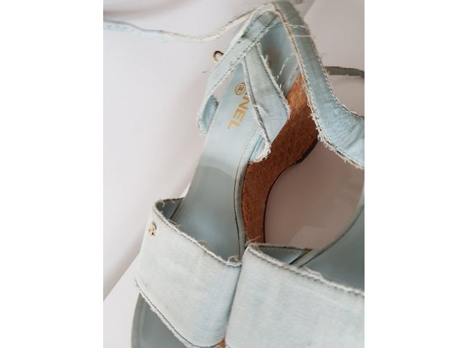 Chanel Mules compensées Bleu - vue 3