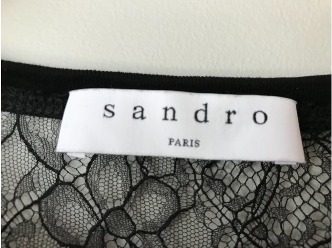Top Sandro de algodón negro con inserciones de encaje - vista 3