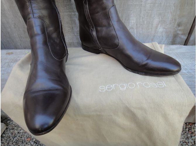 Botas Sergio Rossi de piel de cordero marrón Castaño - vista 3