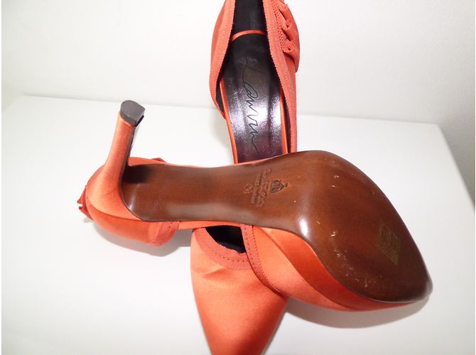 Lanvin Orange Satin and Leather Pumps 41 - view 10