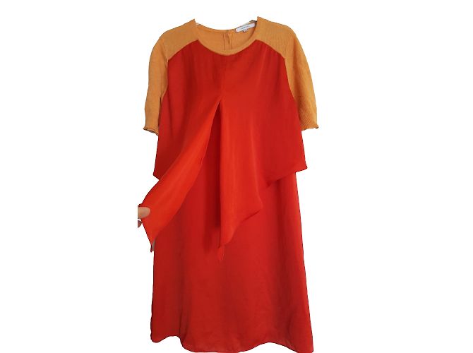 Carven Kleid Rot und Orange aus Satin und Polyester Größe 40 - Ansicht 2