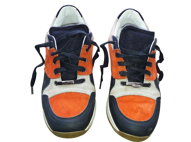 Baskets Dior Orange Blanc Bleu Marine en Daim Taille 34 - vue 2