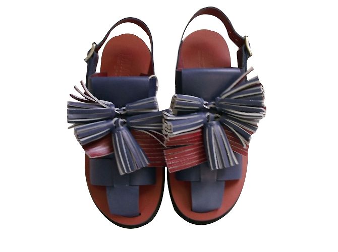 Maison Martin Margiela Mules con zeppa in pelle blu - vista 2