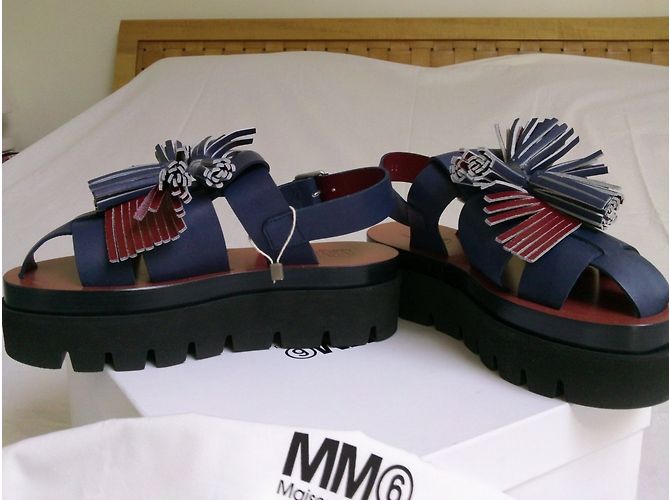 Maison Martin Margiela Mules con zeppa in pelle blu - vista 3