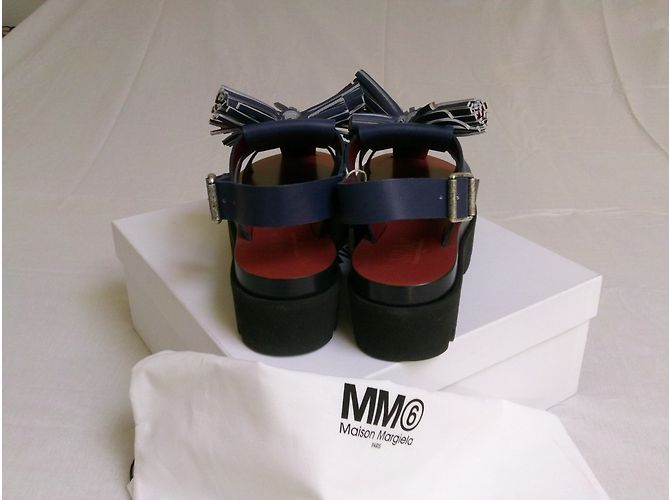 Maison Martin Margiela Mules con zeppa in pelle blu - vista 4