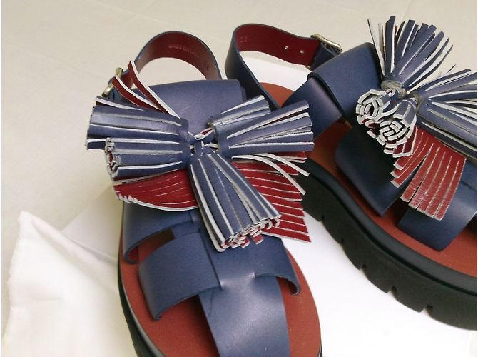 Maison Martin Margiela Mules con zeppa in pelle blu - vista 6