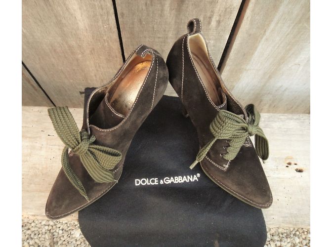 Botas de Tornozelo Dolce & Gabbana Castanho Escuro Pele de Cervo 38 - vista 8