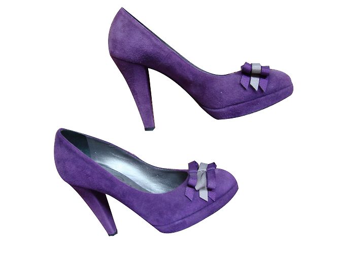 Autre Marque Décolleté in scamosciato viola e grigio con fiocco 11cm Porpora - vista 2