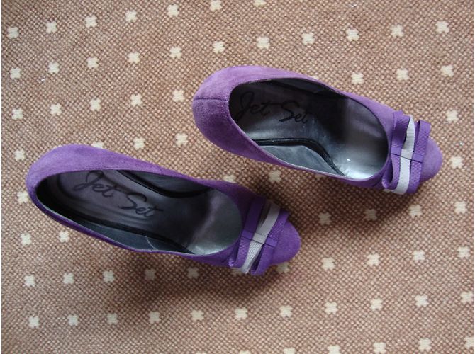 Autre Marque Décolleté in scamosciato viola e grigio con fiocco 11cm Porpora - vista 3