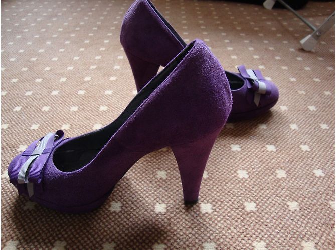 Autre Marque Décolleté in scamosciato viola e grigio con fiocco 11cm Porpora - vista 7