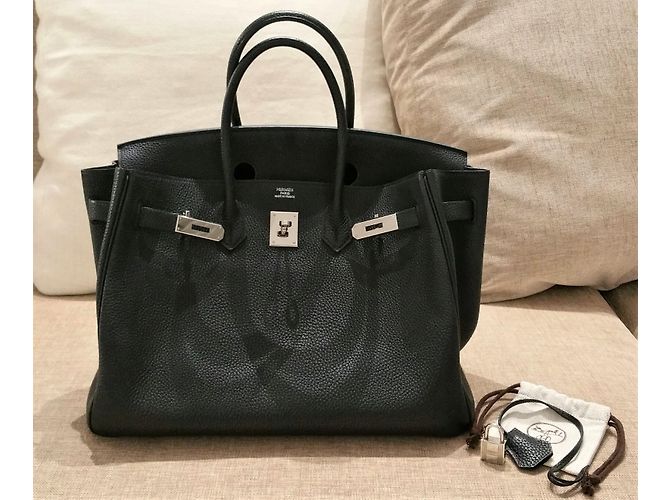 Hermès Birkin 35 PHW nero in pelle Togo - vista 7
