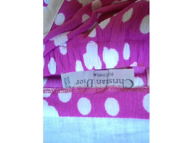 Falda de crepé de seda Christian Dior Rosa y Blanca Blanco - vista 4
