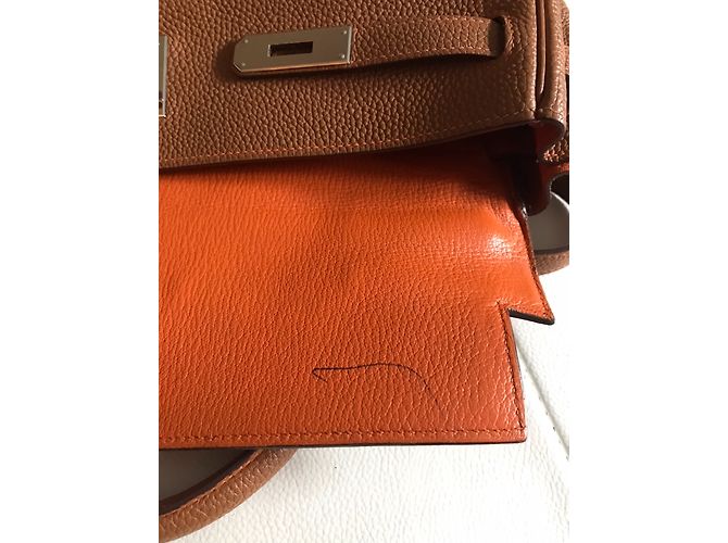 Borsa a mano Hermès Kelly 35 in pelle color caramello - vista 8